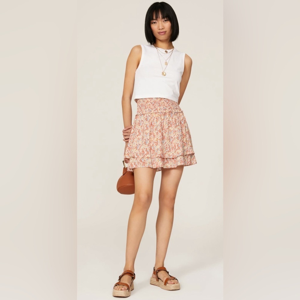 Rails Addison Floral Wildflower Pink Orange Ruffled Mini Skirt XS Extra Small - Picture 2 of 14
